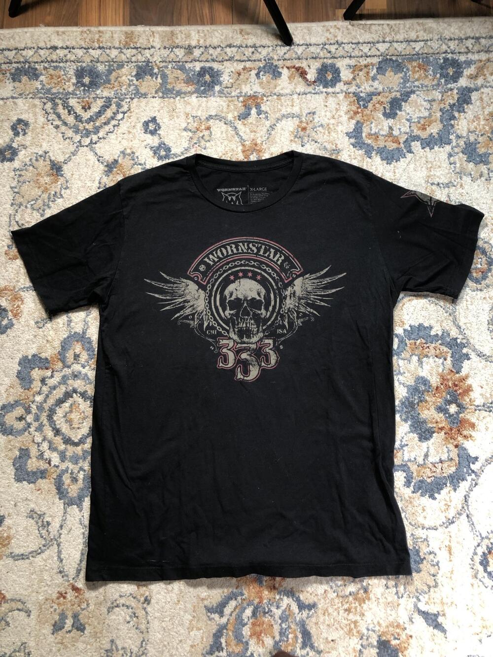 Wornstar Shirt Mens XL Black Skull 333 Short Sleeve Graphic Tee Rock Tagless